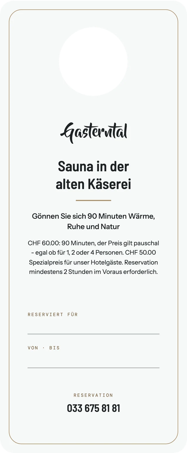 Türschild der Sauna · Rückseite