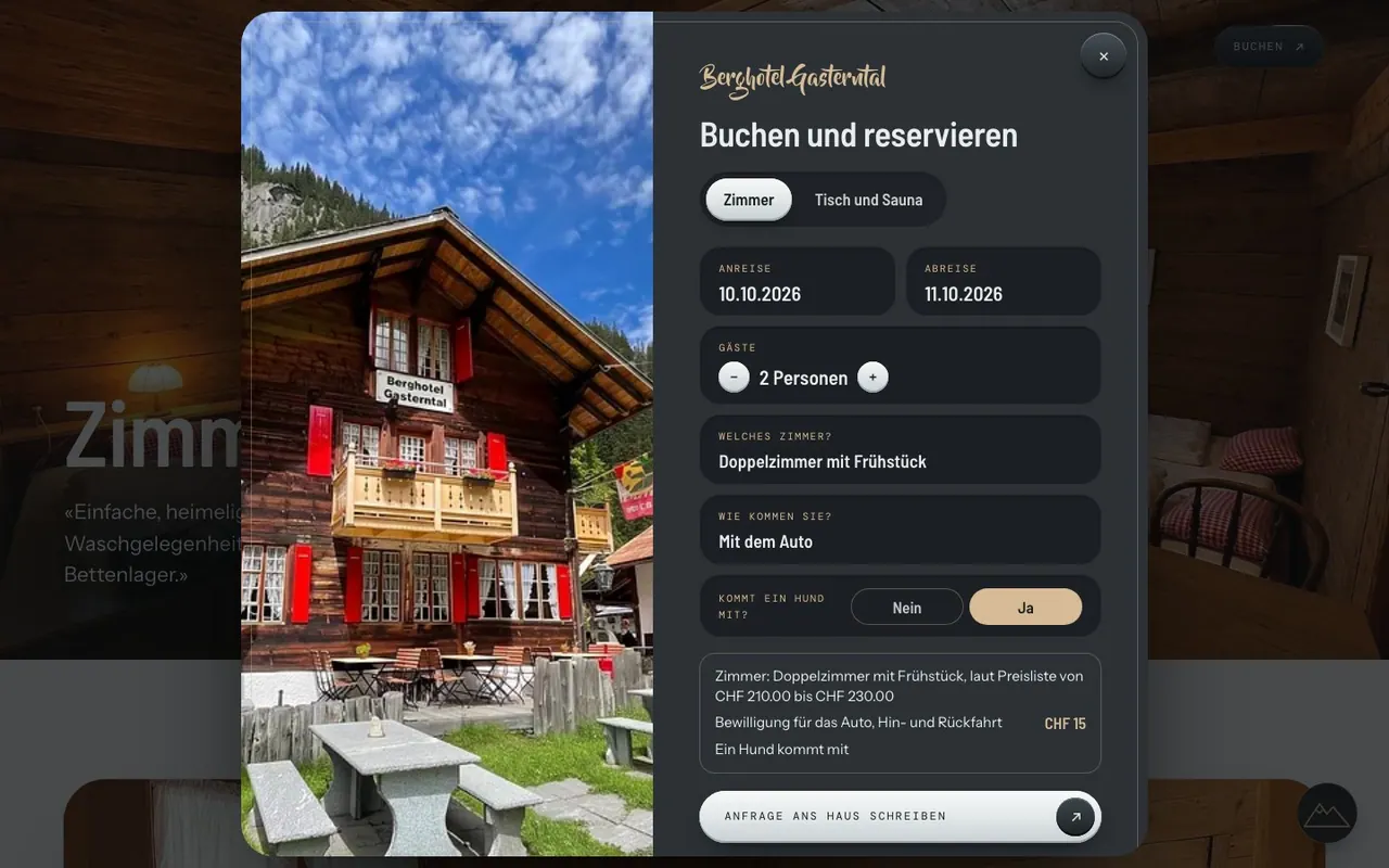 Anfrage mit Zimmerwahl