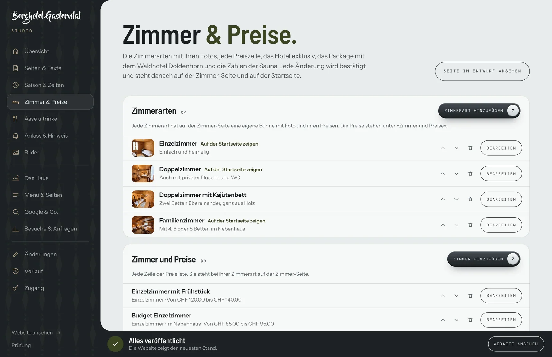Studio: Zimmer & Preise