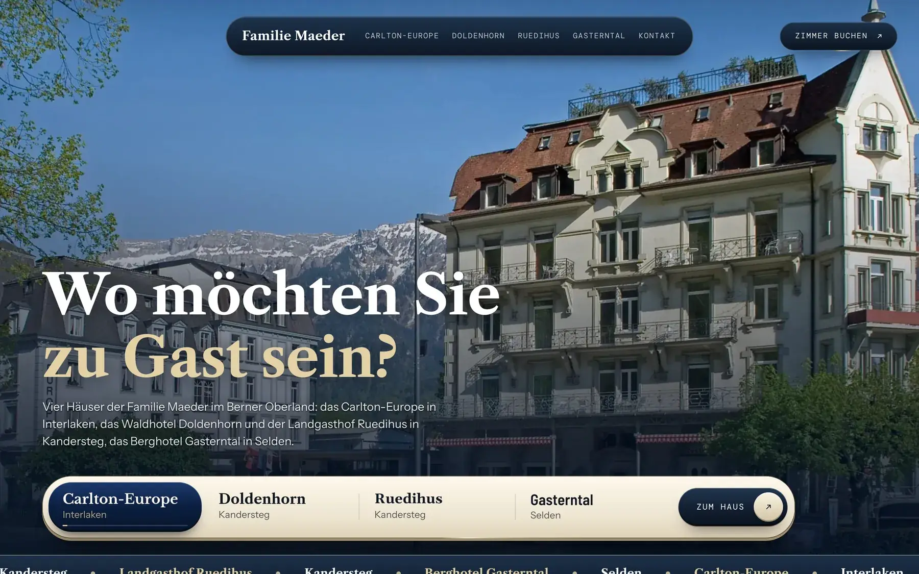 Die gemeinsame Startseite der vier Häuser der Familie Maeder