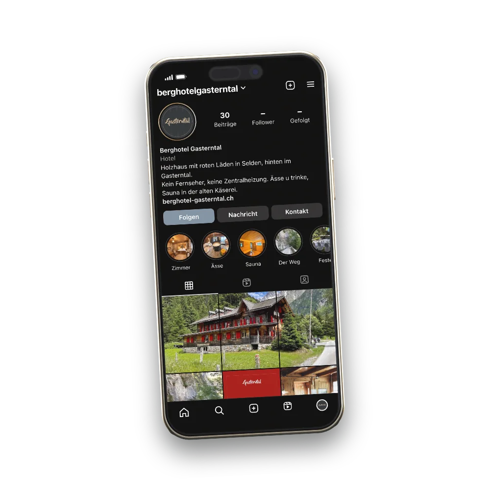 Ein Handy mit einem Instagram-Profil für das Berghotel