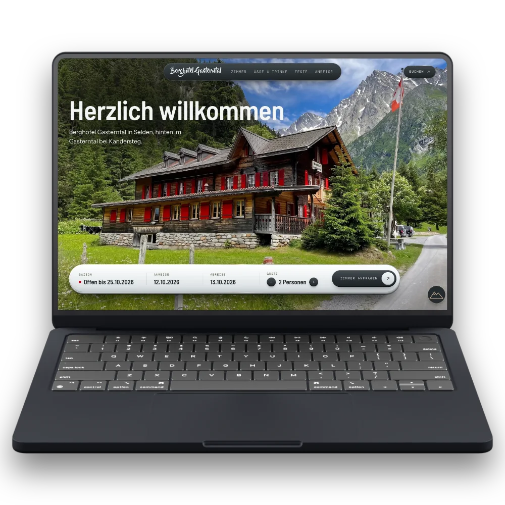 Ein Laptop mit der neuen Startseite des Berghotel Gasterntal